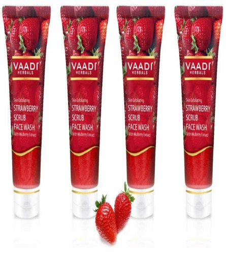 Vaadi Herbals Strawberry Scrub Face Wash with Mulberry Extract, 60ml (Pack of 4) Free Shipping world