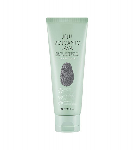 The Face Shop The Faceshop Jeju Volcanic Lava Scrub Foam Gentle Exfoliator for Tan Removal, Whiteheads and Blackheads |for Normal to Oily Skin,140 ml