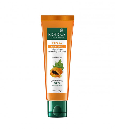 Biotique Papaya Tan Removal Brightening & Reviatalizing Face Scrub For All Skin Types, 100 g | pack of 2