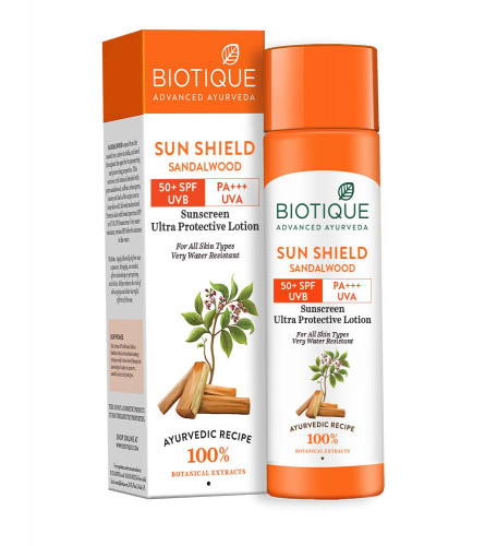Biotique Sun Shield Sandalwood 50+SPF UVB Sunscreen, 120 ml | pack of 2