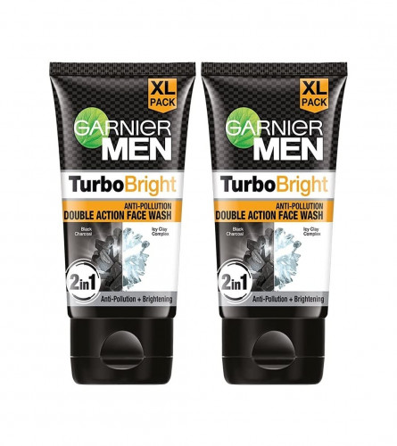 Garnier Men, Face Wash, Brightening & Anti-Pollution, TurboBright Double Action, 2 x 150 g | free shipping