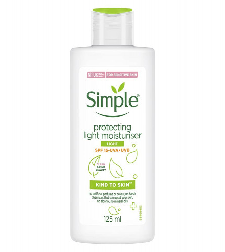 Simple Kind to Skin Protecting Light Liquid Moisturiser SPF 15, Sunscreen for All Skin Types, 125 ml