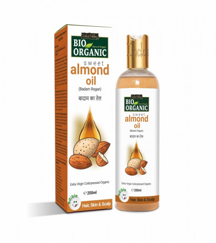 INDUS VALLEY Bio Organic Roghan Badam Sweet Almond Oil for Hair 200 ml (Pack of 2)