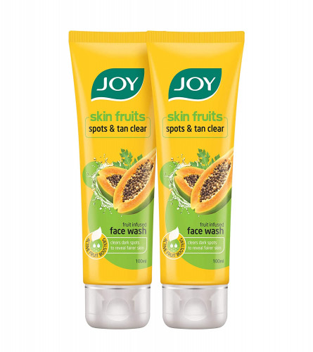 Joy Skin Fruits Spots & Tan Clear Face Wash | With real Papaya extracts & Active Fruit Boosters,100 ml | pack 2