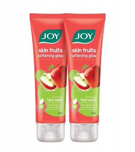 Joy Skin Fruits Softening Glow Face Wash | With Apple extracts & Active Fruit Boosters | 100 ml x 2 pack