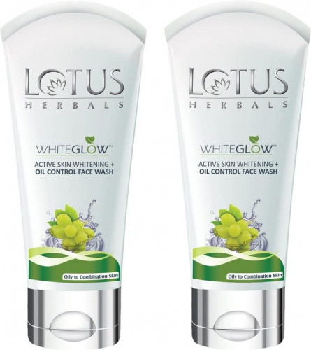 Lotus Herbals Whiteglow Active Skin Whitening & Oil Control Face Wash 100 gm (Pack of 2)