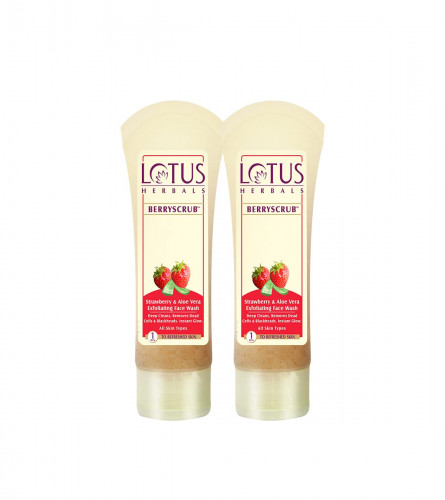 Lotus Herbals Berryscrub Strawberry & Aloe Vera Exfoliating Face Wash 120 gm (Pack of 2)Free Shipping World