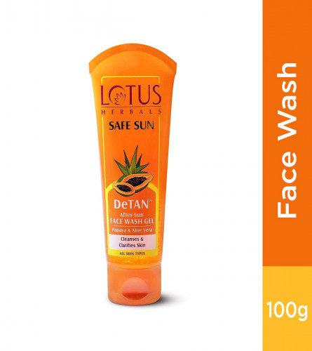 Lotus Herbals Safe Sun DeTAN After-Sun Face Wash Gel 100 gm (Pack of 2)Free Shipping World