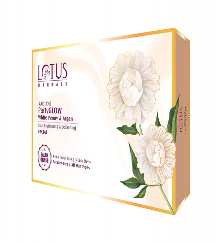 Lotus Herbals Radiant PartyGLOW White Peony & Argan Oil Detanning Facial Kit 57 gm (Pack of 4)Free Shipping World