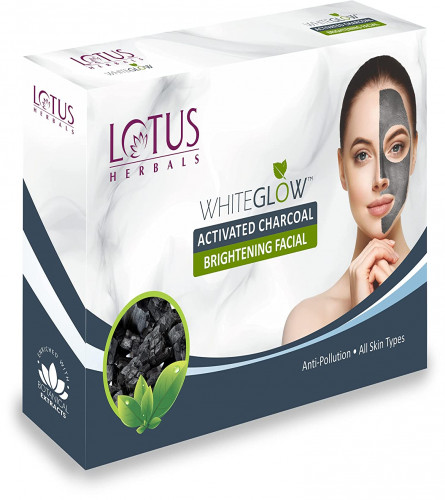 Lotus Herbals WhiteGlow Activated Charcoal Brightening 4 in 1 Facial Kit 188 gm (Free Shipping World)