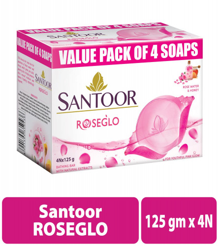 Santoor RoseGlo Soap 125g (Pack of 4) Fs