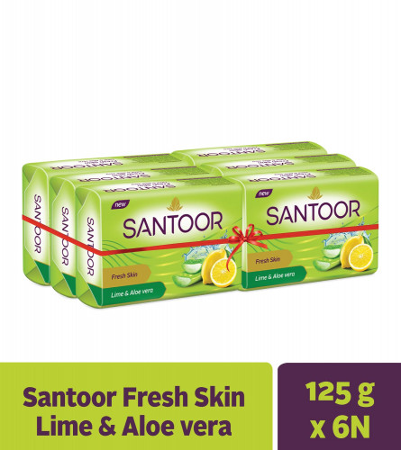 Santoor Aloe Fresh Soap, 125 gm (Pack Of 6)