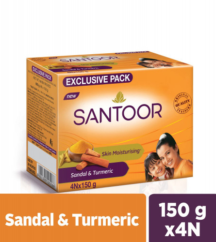 Santoor Sandal & Turmeric Soap for Total Skin Care, 150 gm (Pack Of 4)