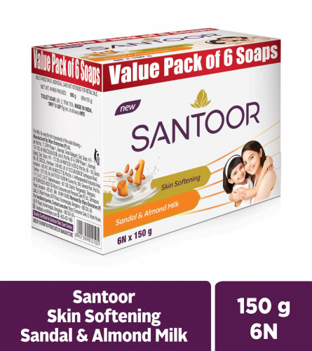 Santoor Sandalwood And Almond Milk Soap 150 gm (Pack Of 6) Fs