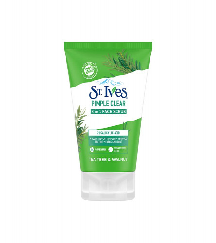 2 x St. Ives Tea Tree & Walnut Pimple Clear 3 in 1 Face Scrub with 100% Natural Exfoliants & 2% Salicylic Acid Improves Skin Texture 80 gm