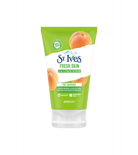 2 x St. Ives Apricot Fresh Skin 3 in 1 Face Scrub with 100% Natural Exfoliants & Pro-Ceramides Fresh Smooth Skin 80 g