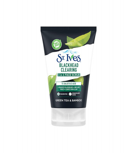 2 x St Ives Green Tea & Bamboo Blackhead Clearing 3 in 1 Face Scrub with 100% Natural Exfoliants & 1% Salicylic Acid Unclogs Pores 80 gm