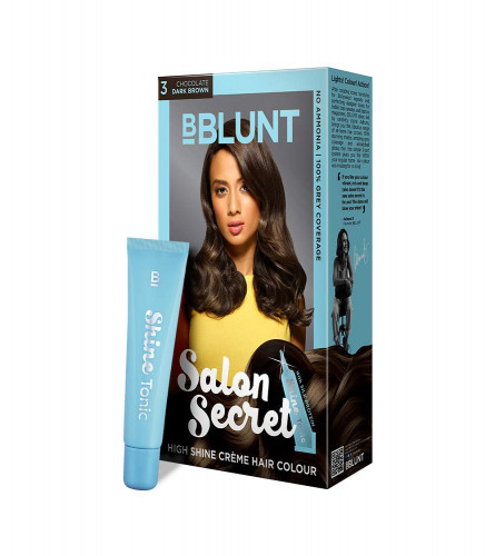 BBLUNT Salon Secret High Shine Crème Hair Colour, 100 g - Chocolate Dark Brown 3 (Pack of 2) with Shine Tonic, 8 ml |Free shipping