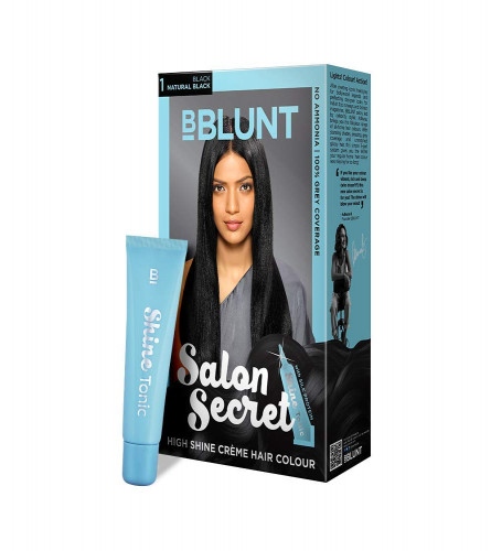 Bblunt Salon Secret High Shine Crã¨Me Hair Colour, 100 G - Natural Black 1 (Pack Of 2) with Shine Tonic, 8 ml (free shipping)