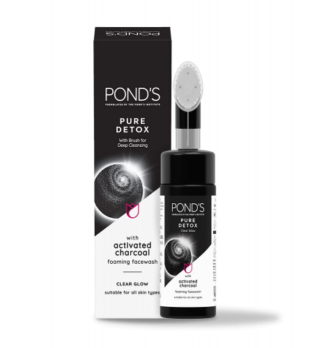 2 x Pond's Pure Detox Foaming Brush Face wash for Clear Glow, Gentle Exfoliation, Deep Clean, All Skin Types, 150 ml (free shipping)