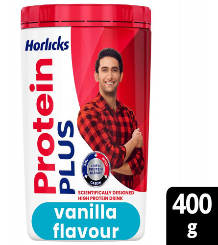 Horlicks Protein Plus High Protein Drink for Adults Vanilla flavor 400g Jar (Fs)