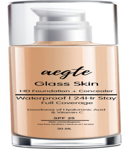 Aegte Glass Skin Liquid HD Foundation + Concealer, 30 ml (Medium natural)