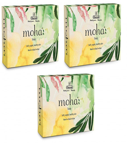 Moha Herbal Soap With Goodness Of Aloe Vera Gel, Basil & Neem, Bathing Soap, Face & Body Soap, Unisex Bathing Bar (Pack of 3)