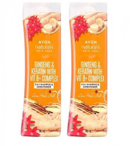 Avon Ginseng & Keratin 2-in-1 Shampoo & Conditioner, Hairfall solution- 180ml (pack of 2) free shipping