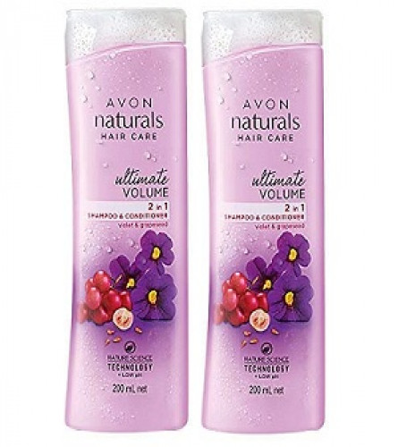 AVON Naturals Ultimate Volume 2-in-1 Shampoo & Conditioner Violet & Grapeseed - 200 ml x 2 pack (fs)
