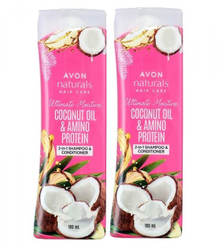 Avon Coconut oil Shampoo & Conditioner, 2-in-1 Shampoo & Conditioner, Shampoo for hair fall & damage control- 180ml x 2 pack
