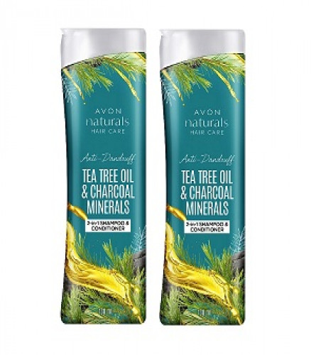 Avon Naturals Tea Tree Oil & Charcoal Minerals 2 in1 Shampoo and Conditioner- 180ml x 2 pack (fs)