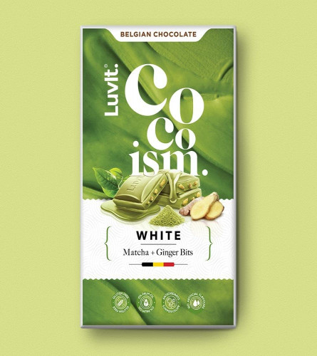 LuvIt Cocoism Belgian White Chocolates Green Matcha With Ginger Bits 90g (Pack of 2)Fs
