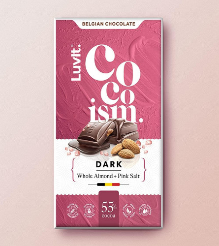 LuvIt Cocoism Belgian Dark Chocolates with Whole Almond & Pink Salt 90g (Pack of 2)Fs