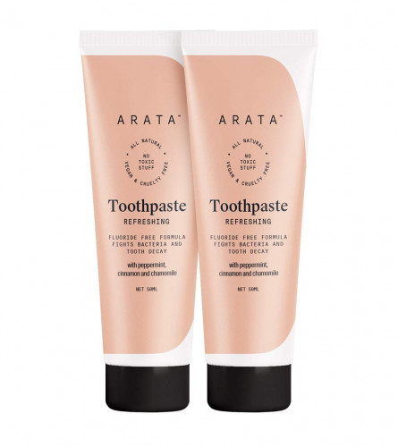 Arata Natural Refreshing Toothpaste With Peppermint, Cinnamon & Chamomile, (Pack of 2) - 50 ML each