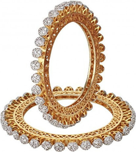 Handmade Gold Plated Traditional  Studded  CZ Diamond Bangles Pacheli kada for Women