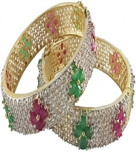 ETHNIC HANDMADE CZ AD GOLD PLATED BRIDAL INDIAN BOLLYWOOD MULTI COLOR BANGLES BRACELET SET