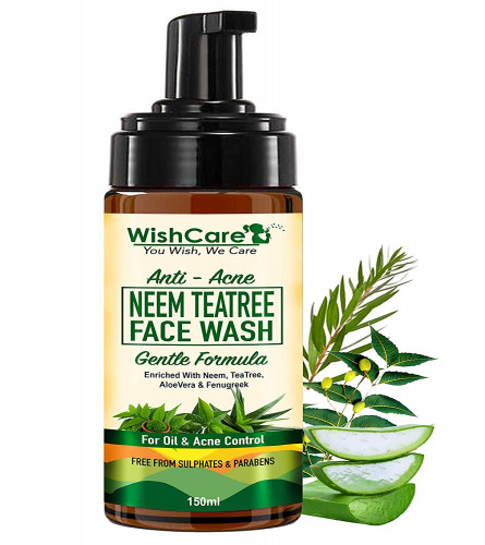 WishCare Anti Acne Neem Tea Tree Foamin Face Wash with Neem Whole Leaves, Aloe Vera & Tea Tree, 150 ml (free shipping)