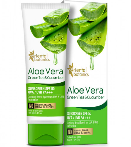 Oriental Botanics Aloe Vera, Green Tea & Cucumber Cream Sunscreen SPF 50, 100 ml x pack 2 (free shipping)