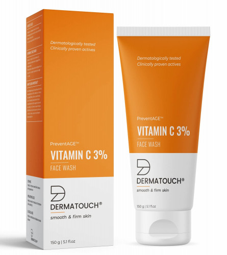 DERMATOUCH 3% Vitamin C Face Wash for Glowing Skin Women/Men 150 gm (Fs)