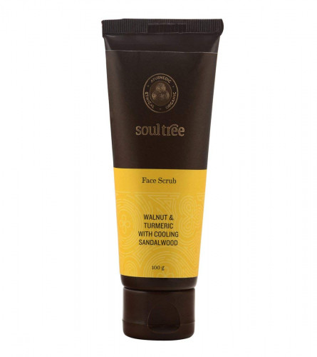 SoulTree Ayurvedic Face Scrub - Walnut & Turmeric With Cooling Sandalwood - 100% Vegetarian, 100 gm (free shipping)