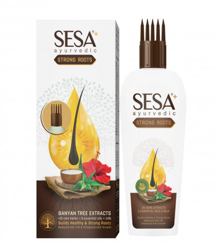 Sesa Ayurvedic Strong Roots Oil with 26 Herbs & 6 Oils - for Hair Fall Control & Hair Growth - 5000-year-old Kshir Pak Vidhi - NO Mineral Oil - 200 ml