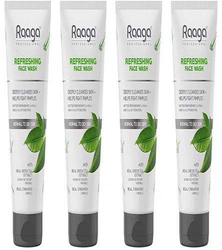 Raaga Professional Refreshing Face wash, With Real Green Tea Extract & Cinnamon, 80 ml x Pack of 4 (free ship)