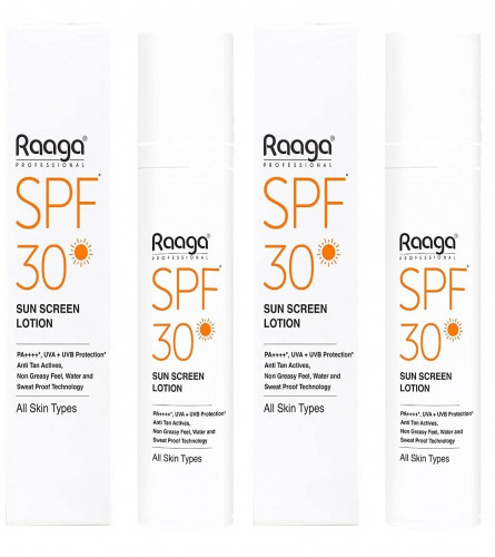Raaga Professional Sunscreen SPF 30 PA++++, protection against UVA and UVB rays, Sweat & Waterproof Non Greasy Sunscreen Lotion, 55 ml x Pack of 2