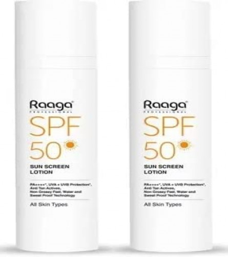 Raaga Professional Sunscreen SPF 50 PA++++, protection against UVA and UVB rays, Sweat & Waterproof Non Greasy Sunscreen Lotion,55 ml x Pack of 2