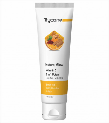 Trycone Natural Glow Vitamin C 3 in 1 Ubtan Face Wash, Scrub & Mask enriched with Haldi, Chandan and Kesar – 100 Gm | free shipping