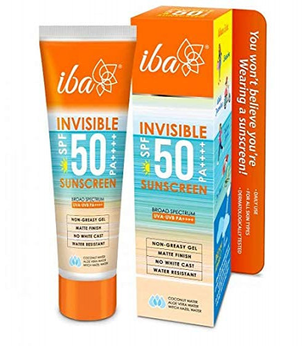 Iba Invisible Spf 50 Sunscreen Pa++++ For All Skin Types Gel Based Oil Free Matte Finish Paraben Free White, 80 gm (pack of 2) free ship