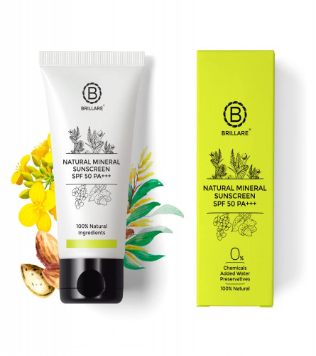 Brillare Natural Mineral Sports Sunscreen SPF 50, PA+++, 100% Natural Sunscreen With Zinc, Acacia And Almond (50 GM) free shipping