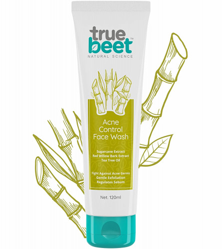 Truebeet Acne Control Face wash with Sugarcane extract, Tea Tree Oil and Red Willow Bark, 120 ml (pack of 2) free ship