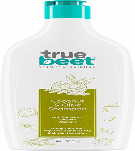 Truebeet Coconut & Olive Shampoo For Strengthens Hair, Improves Hair Elasticity, Maintain Hydration with Oat Extract, Aloevera & Vitamin E | 300 ML