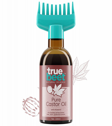 Truebeet Castor Oil for Hair Growth, Skin Care, Moisturising Dry Skin, Nails, Eyelash & Eyebrow with Vitamin E (Arandi Oil) 100% Pure with Comb Applicator (220 ML)